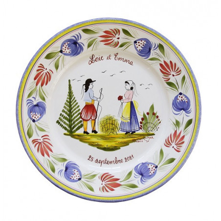 ASSIETTE DECORATIVE 25CM "TRADITION" COUPLE + INSCRIPTION