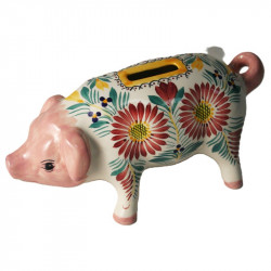 TIRELIRE COCHON 20CM "FLEURI"